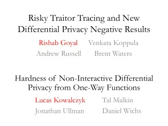 Risky Traitor Tracing and New  Differential Privacy Negative Results  Rishab Goyal  Venkata Koppula