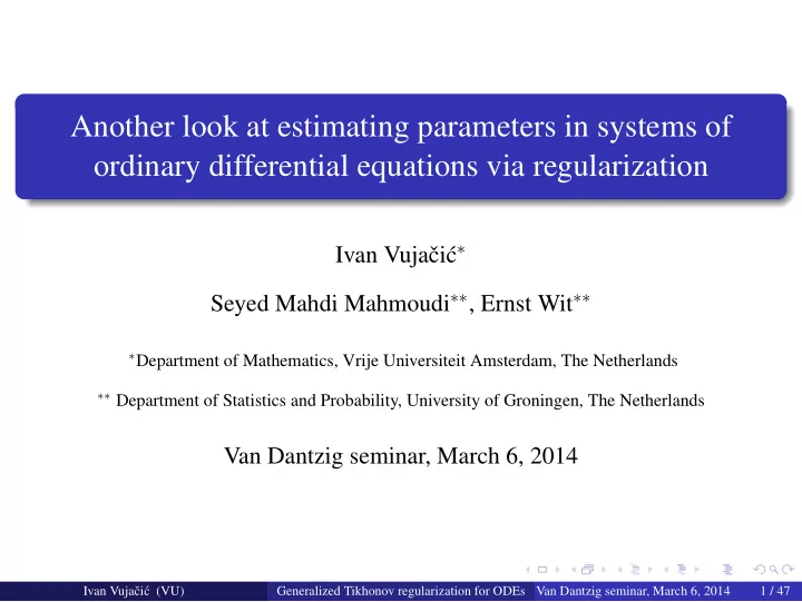 another look at estimating parameters in systems of