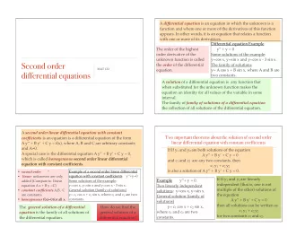 Second order the order of the differential The family of solutions  MAT 132   equation.  y= A