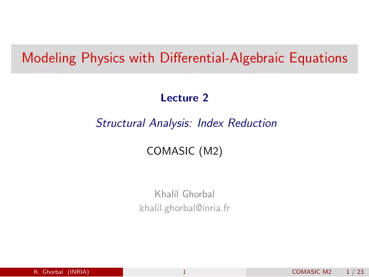 modeling physics with differential algebraic equations