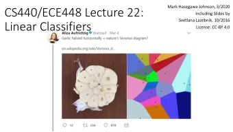 CS440/ECE448 Lecture 22:  Including Slides by  Svetlana Lazebnik, 10/2016  Linear Classifiers