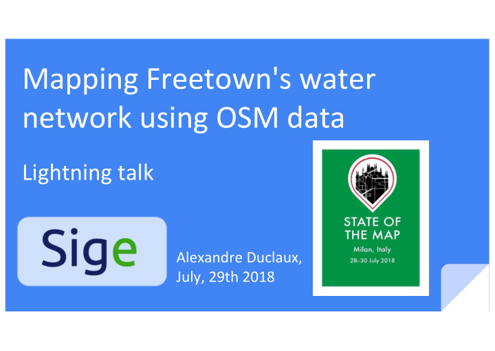 mapping freetown s water network using osm data