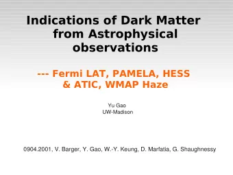 Indications of Dark Matter  from Astrophysical  observations  --- Fermi LAT, PAMELA, HESS  &amp;