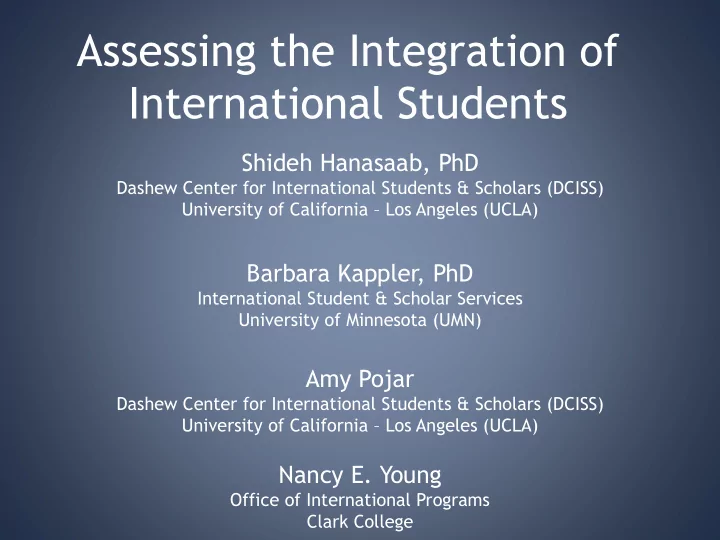 assessing the integration of international students