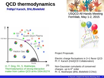 Frithjof Karsch, BNL/Bielefeld  Frithjof Karsch, BNL/Bielefeld  USQCD All Hands Meeting  USQCD All
