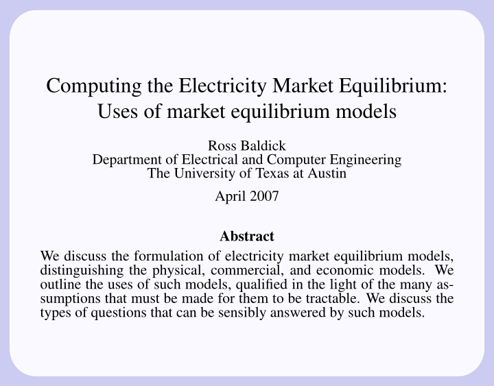 computing the electricity market equilibrium uses of
