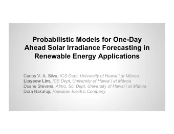 Probabilistic Models for One-Day  Ahead Solar Irradiance Forecasting in  Renewable Energy