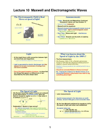Lecture 10  Maxwell and Electromagnetic Waves  The Electromagnetic Field is Real  Announcements