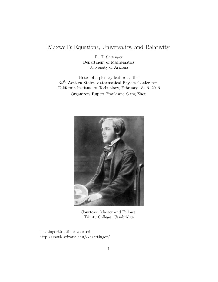 maxwell s equations universality and relativity