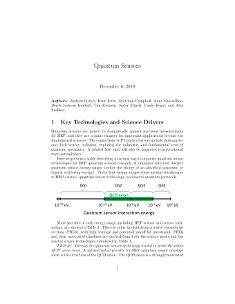 Quantum Sensors  December 6, 2019 Authors : Andrew Geraci, Kent Irwin, Gretchen Campbell, Anna