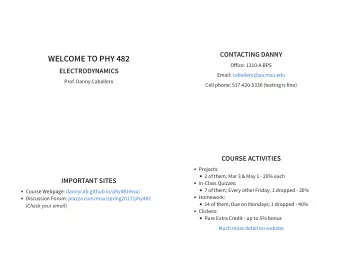WELCOME TO PHY 482  Office: 1310-A BPS  ELECTRODYNAMICS  Email: caballero@pa.msu.edu  Prof. Danny