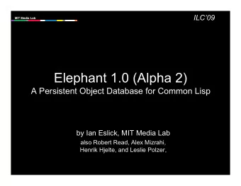 Elephant 1.0 (Alpha 2)  A Persistent Object Database for Common Lisp  by Ian Eslick, MIT Media Lab