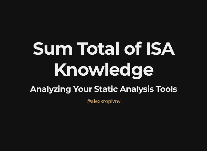 sum total of isa sum total of isa knowledge knowledge