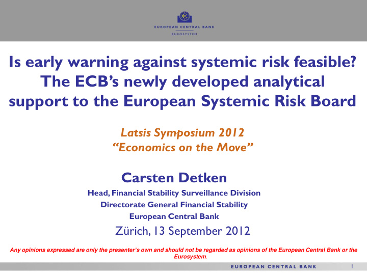 is early warning against systemic risk feasible
