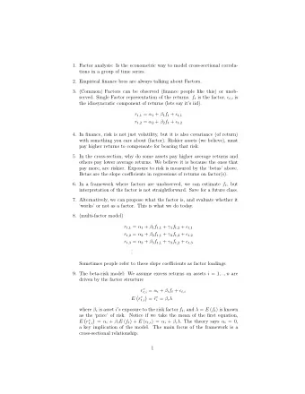 1. Factor analysis: Is the econometric way to model cross-sectional correla-  tions in a group of