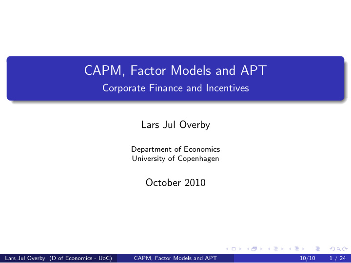capm factor models and apt