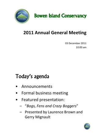 2011 Annual General Meeting  03 December 2011  10:00 am  Todays agenda  Todays agenda