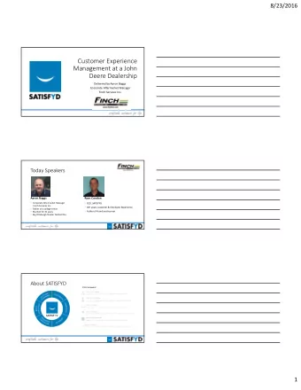 Customer Experience  Management at a John  Deere Dealership  Delivered by Aaron Boggs  Corporate