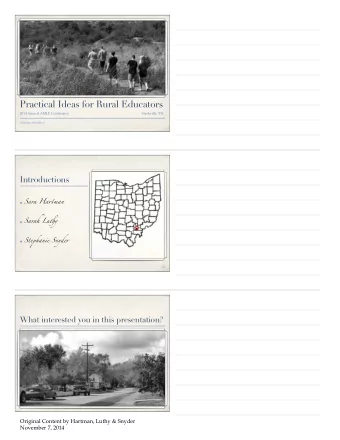 Practical Ideas for Rural Educators  2014 Annual AMLE Conference  Nashville, TN  Saturday, November