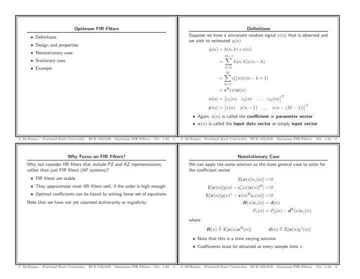 optimum fir filters definitions suppose we have a