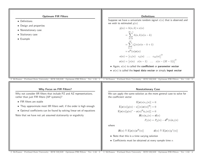 optimum fir filters definitions suppose we have a
