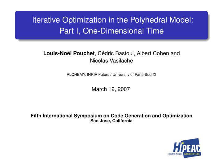 iterative optimization in the polyhedral model part i one