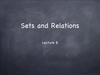 Sets and Relations  Lecture 8  Sets: Basics Unordered collection of elements e.g.: Z , R