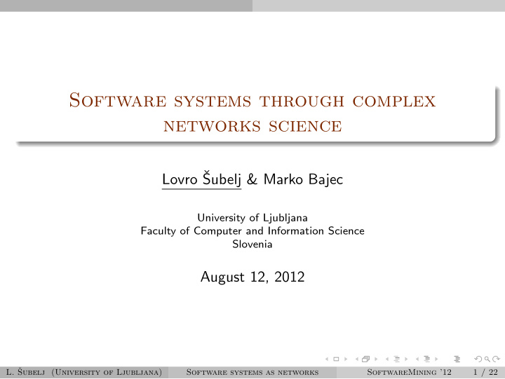 software systems through complex networks science
