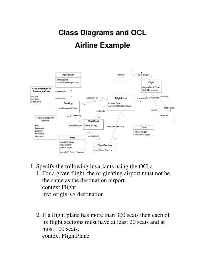 class diagrams and ocl airline example