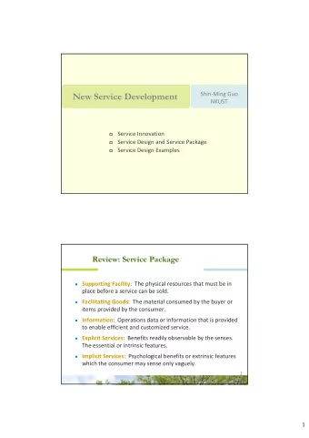 New Service Development  ShinMing Guo  NKUST  Service Innovation    Service Design and