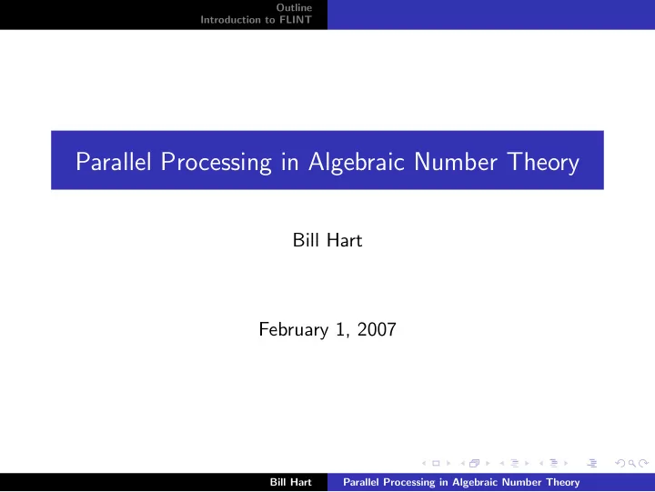 parallel processing in algebraic number theory