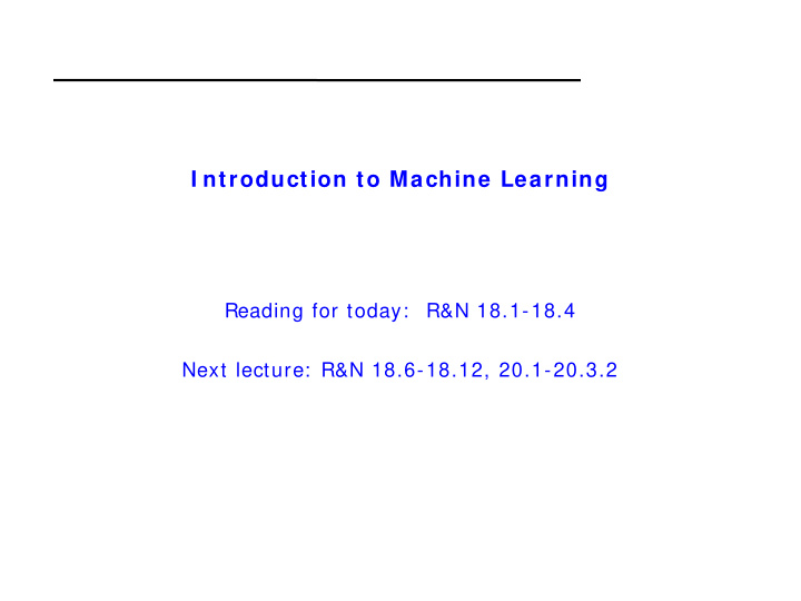 i ntroduction to machine learning