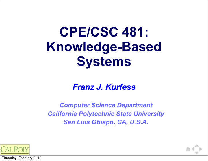 cpe csc 481 knowledge based systems