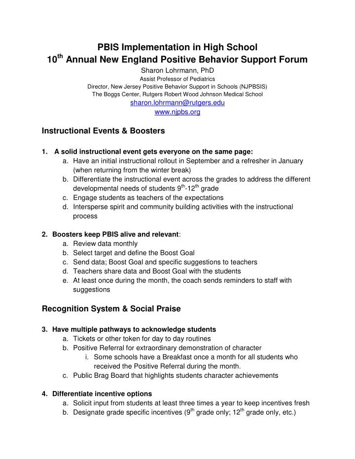pbis implementation in high school 10 th annual new