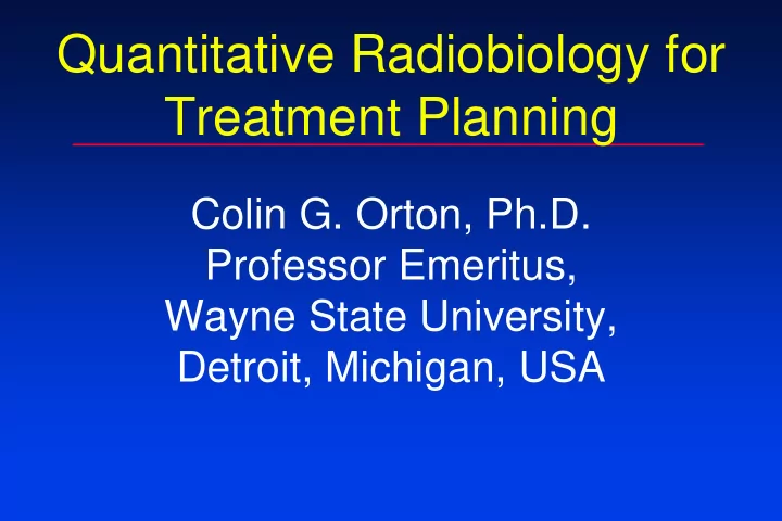 quantitative radiobiology for treatment planning