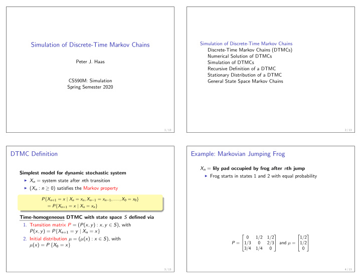 simulation of discrete time markov chains