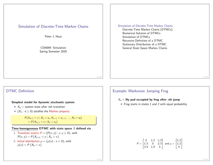 simulation of discrete time markov chains