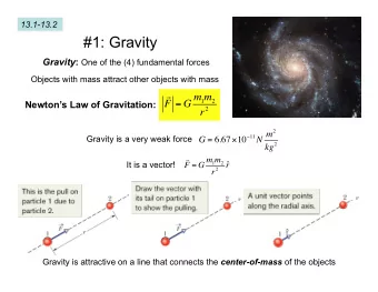 #1: Gravity Gravity : One of the (4) fundamental forces  Objects with mass attract other objects
