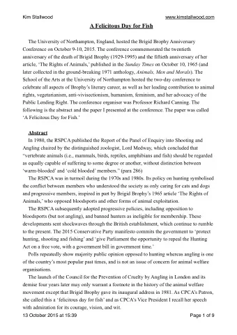 A Felicitous Day for Fish  The University of Northampton, England, hosted the Brigid Brophy