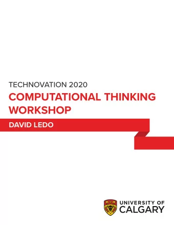 COMPUTATIONAL THINKING  WORKSHOP  DAVID LEDO  LESSON PLAN  CLASSROOM A  Logistics - 10 min  Quick