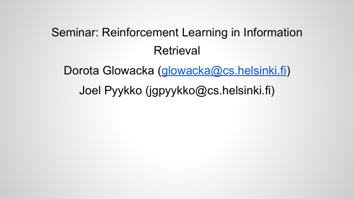 seminar reinforcement learning in information retrieval