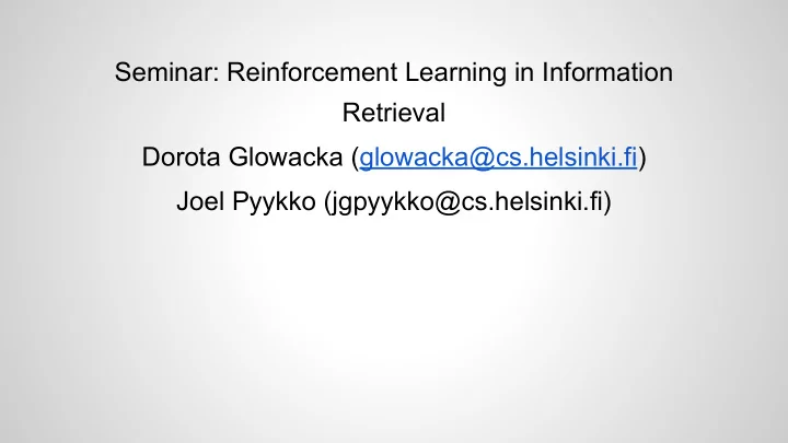 seminar reinforcement learning in information retrieval