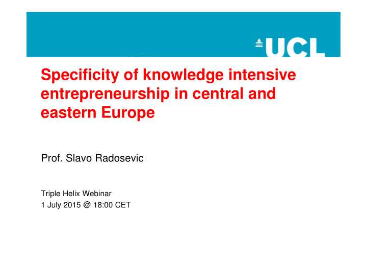 specificity of knowledge intensive entrepreneurship in