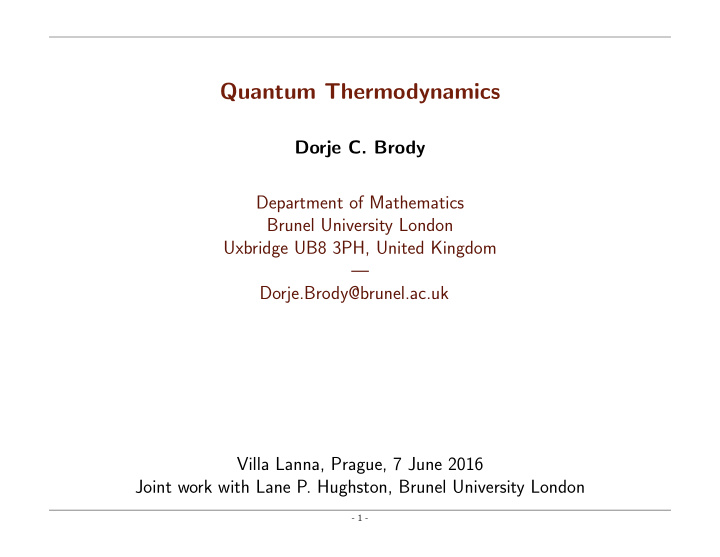 quantum thermodynamics