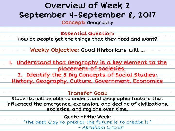 overview of week 2 september 4 september 8 2017
