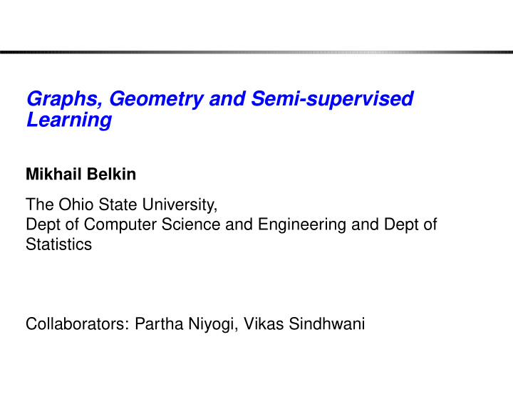 graphs geometry and semi supervised learning