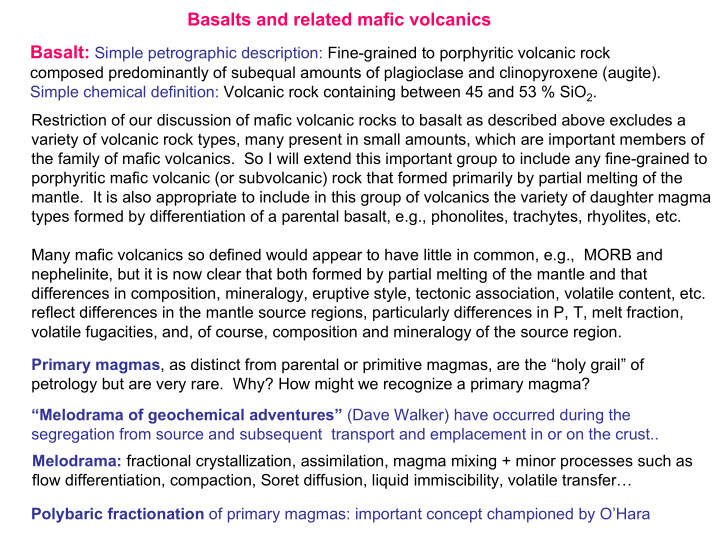 basalts and related mafic volcanics