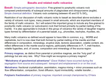 Basalts and related mafic volcanics Basalt: Simple petrographic description: Fine-grained to
