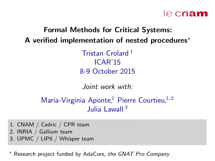formal methods for critical systems