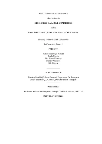 MINUTES OF ORAL EVIDENCE  taken before the  HIGH SPEED RAIL BILL COMMITTEE  on the HIGH SPEED RAIL